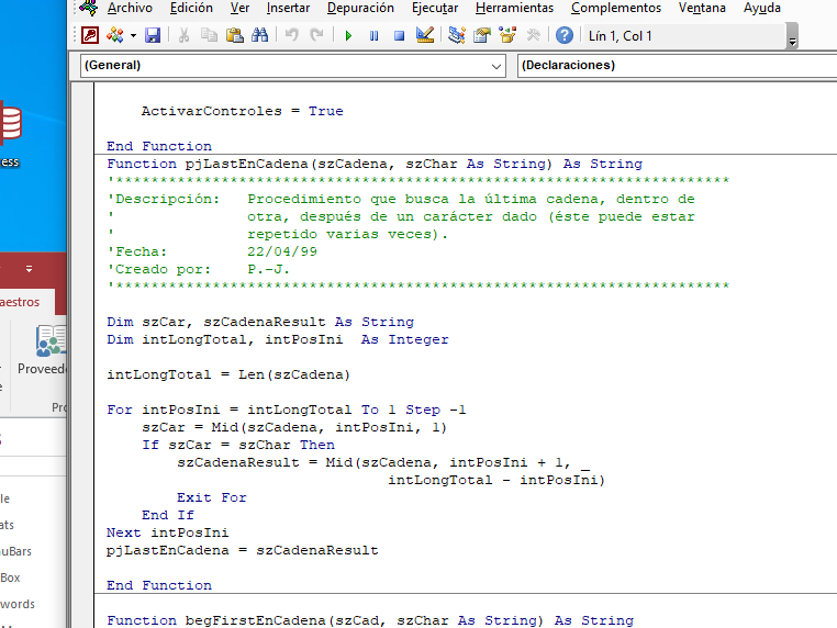 Programacion en Microsoft acccess